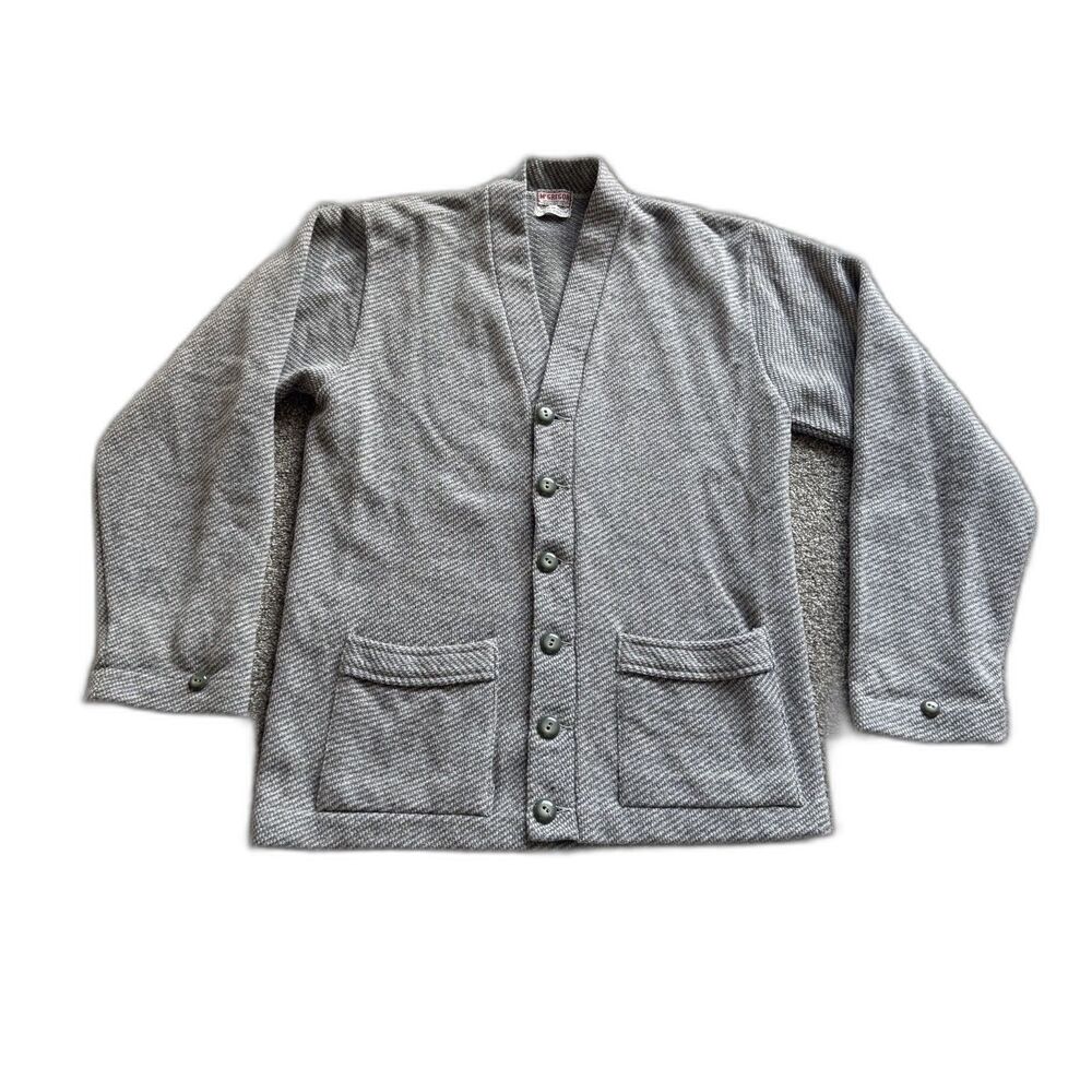 VINTAGE 1950S MCGREGOR GRAY WOOL BUTTON DOWN CARDIGAN MADE IN USA SZ 38 MEDIUM